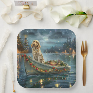 English Setter Christmas Festive Voyage Paper Plate