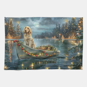 English Setter Christmas Festive Voyage  Tea Towel