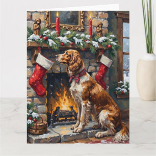 English Setter Christmas Fireplace Stocking Card