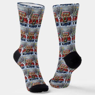 English Setter Christmas Red Truck Holiday Socks