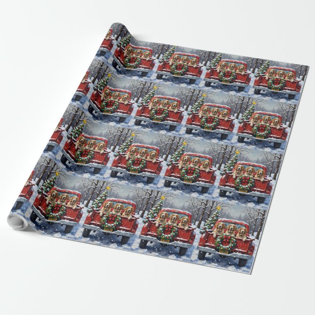 English Setter Christmas Red Truck Holiday Wrapping Paper (Unrolled)