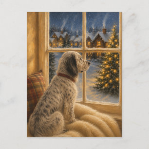 English Setter Christmas Window Art Postcard