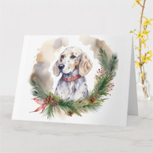 English Setter Christmas Wreath Festive Pup Card