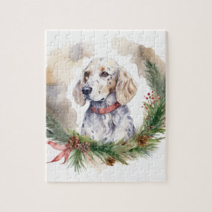 English Setter Christmas Wreath Festive Pup Jigsaw Puzzle