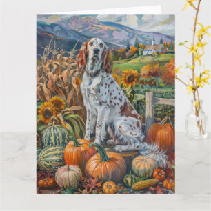 English Setter Dog Autumn Harvest Thanksgiving Card