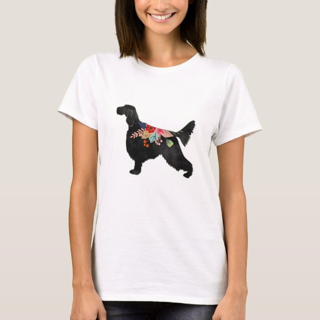 English Setter Dog Breed Bohemian Floral Silhouett T-Shirt (Front)