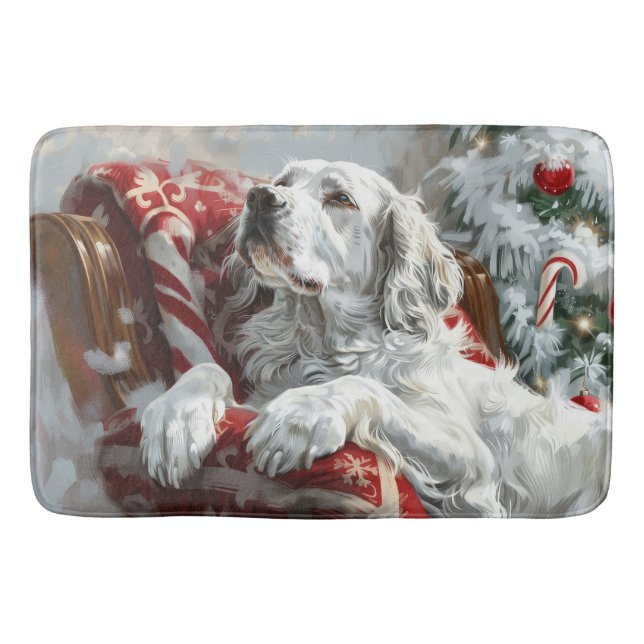English Setter Dog Christmas Festive Bath Mat (Front)