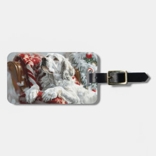 English Setter Dog Christmas Festive Luggage Tag