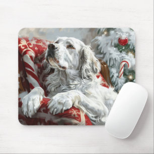English Setter Dog Christmas Festive Mouse Pad