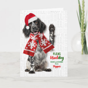 English Setter Dog Funny Fleas Navidog with Name Holiday Card