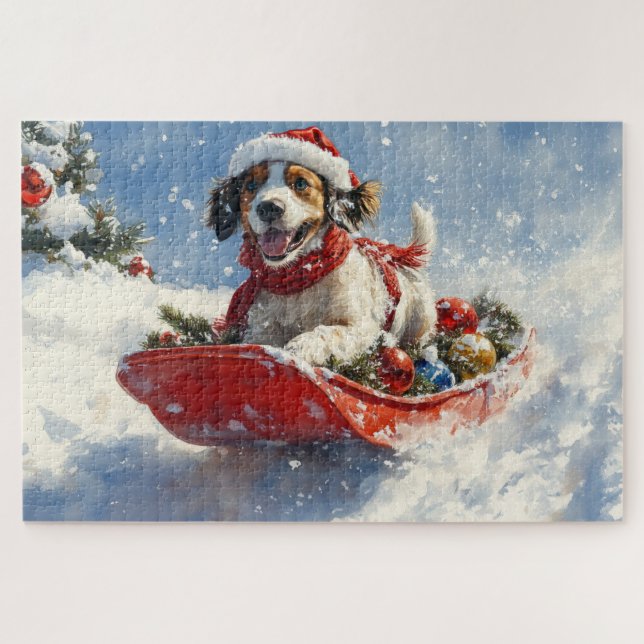 English Setter Dog in Sledge Let it Snow Christmas Jigsaw Puzzle (Horizontal)