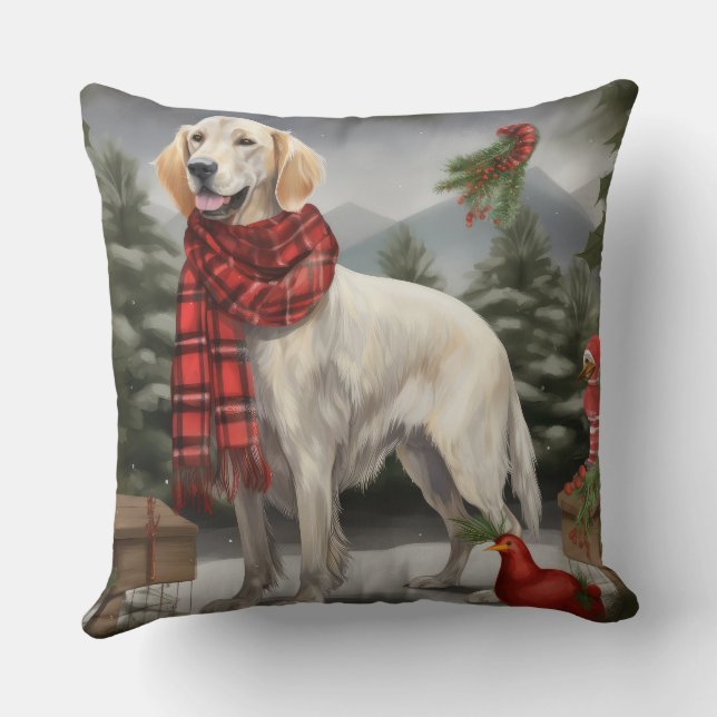 English Setter Dog in Snow Christmas Cushion (Back)