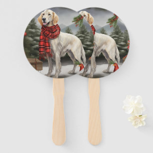 English Setter Dog in Snow Christmas Hand Fan
