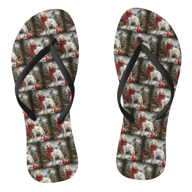 English Setter Dog in Snow Christmas Jandals (Footbed)