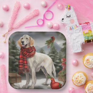 English Setter Dog in Snow Christmas Paper Plate