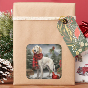 English Setter Dog in Snow Christmas Square Sticker