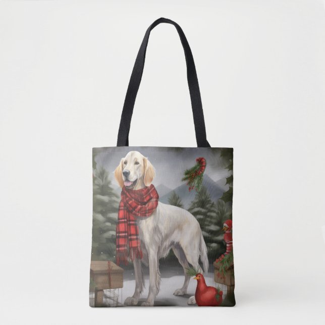 English Setter Dog in Snow Christmas Tote Bag (Front)