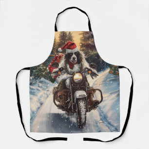 English Setter Dog Riding Motorcycle Christmas Apron