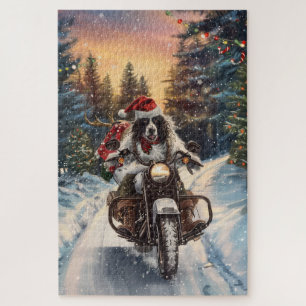 English Setter Dog Riding Motorcycle Christmas Jigsaw Puzzle