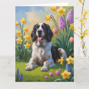 English Setter Dog Spring Flowers Painting Card