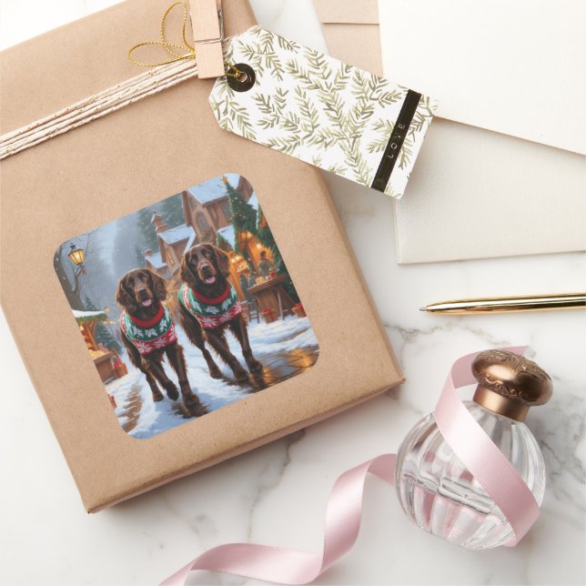 English Setter Dogs Christmas Snow Holiday Square Sticker (Gifting)