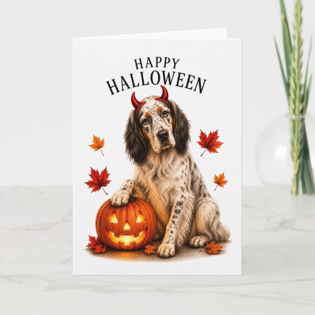 English Setter Halloween Devil Dog Card (Front)