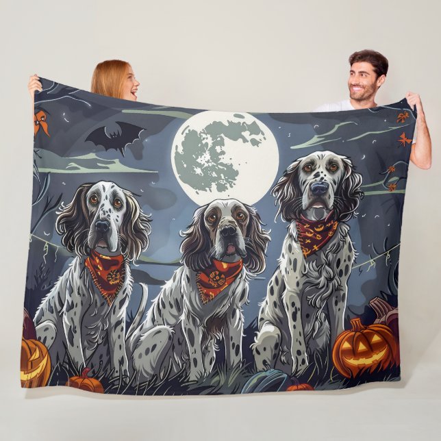 English Setter Halloween Spooky Fleece Blanket (In Situ)
