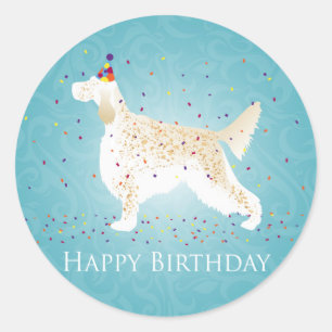 English Setter Happy Birthday Design Classic Round Sticker