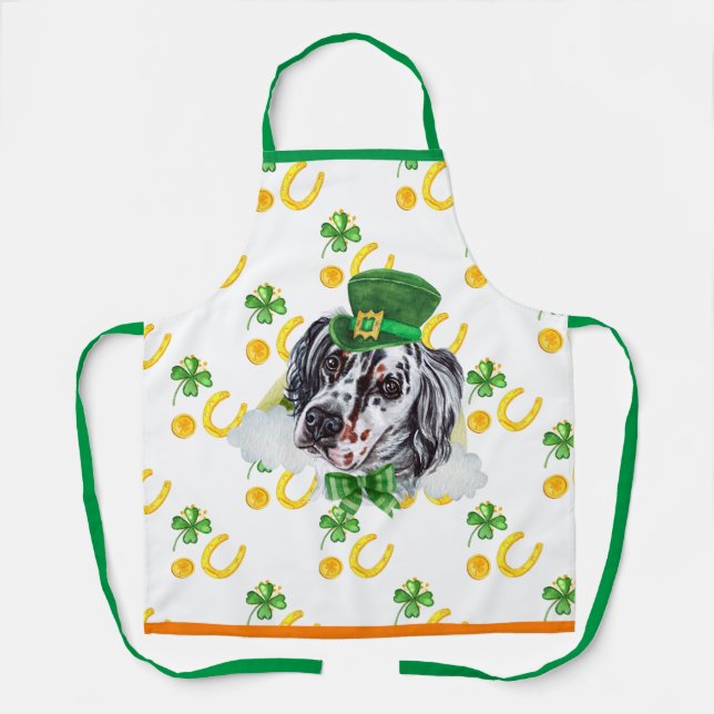 English Setter Holiday Decor St Patrick's Day Dog Apron (Front)