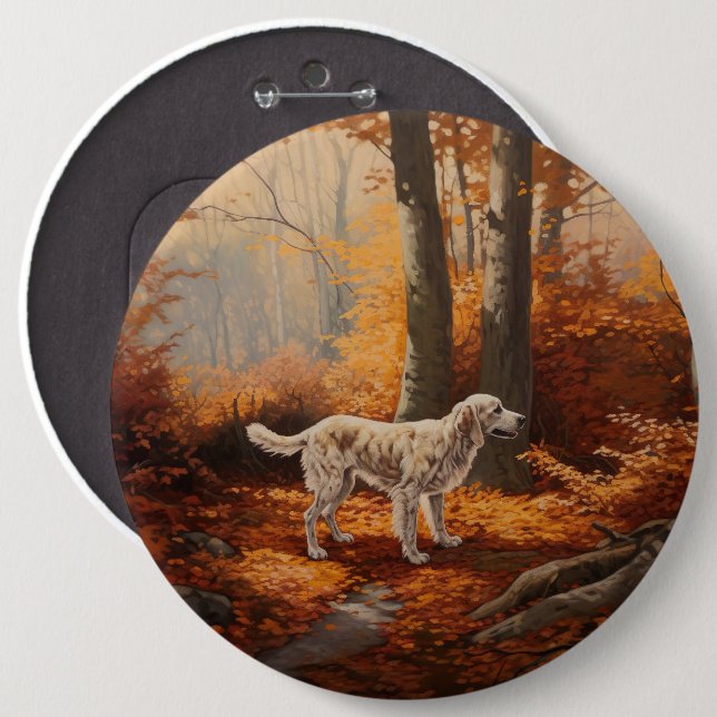 English Setter in Autumn Leaves Fall Inspire 6 Cm Round Badge (Front & Back)