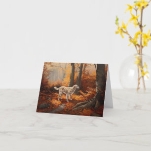 English Setter in Autumn Leaves Fall Inspire Card