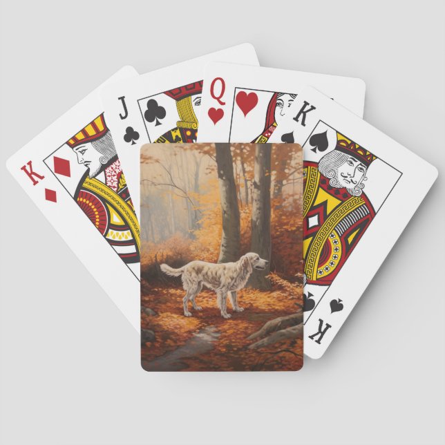 English Setter in Autumn Leaves Fall Inspire Playing Cards (Back)