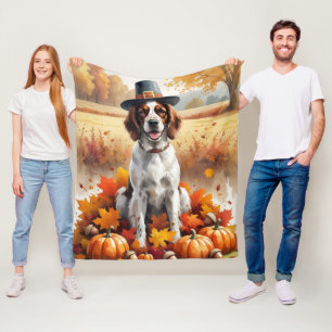 English Setter In Autumn Leaves Thanksgiving Art Fleece Blanket