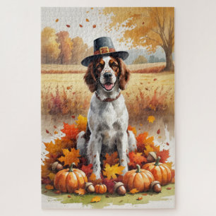 English Setter In Autumn Leaves Thanksgiving Art Jigsaw Puzzle