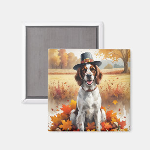English Setter In Autumn Leaves Thanksgiving Art Magnet