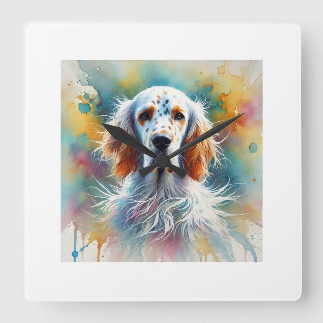 English Setter in Nature 060924AREF147 - Watercolo Square Wall Clock (Front)