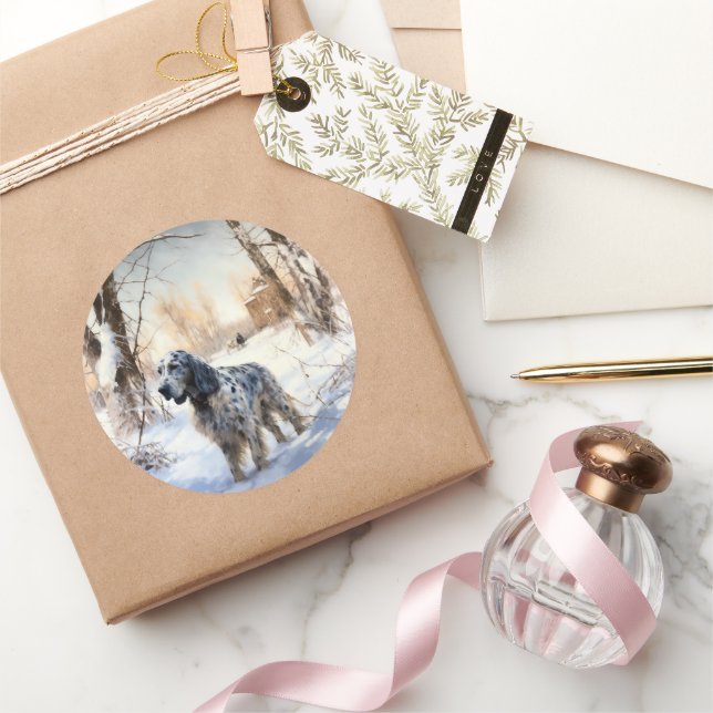 English Setter Let It Snow Christmas Classic Round Sticker (Gifting)