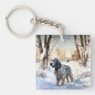 English Setter Let It Snow Christmas Key Ring