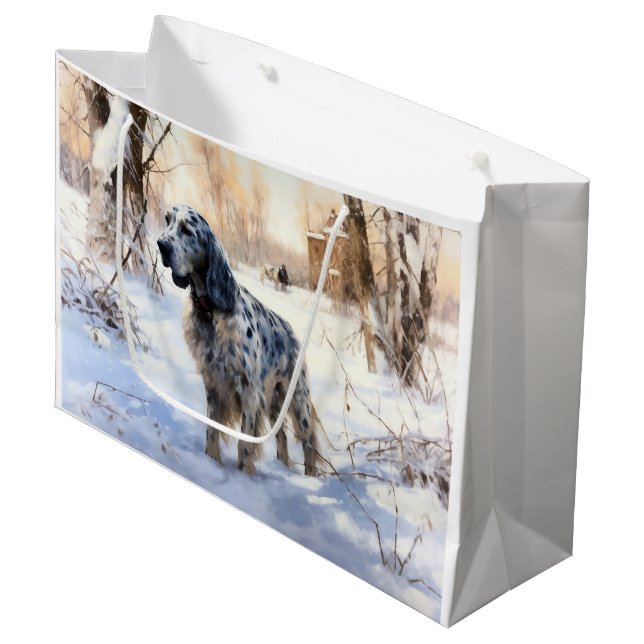 English Setter Let It Snow Christmas Large Gift Bag (Front Angled)