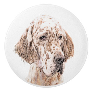 English Setter Orange Belton Painting Dog Art Ceramic Knob