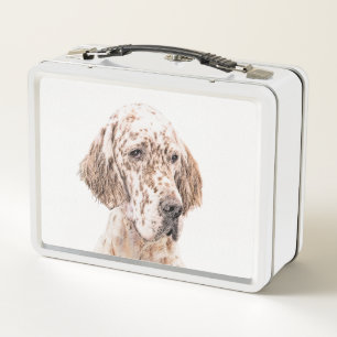 English Setter Orange Belton Painting Dog Art Metal Lunch Box