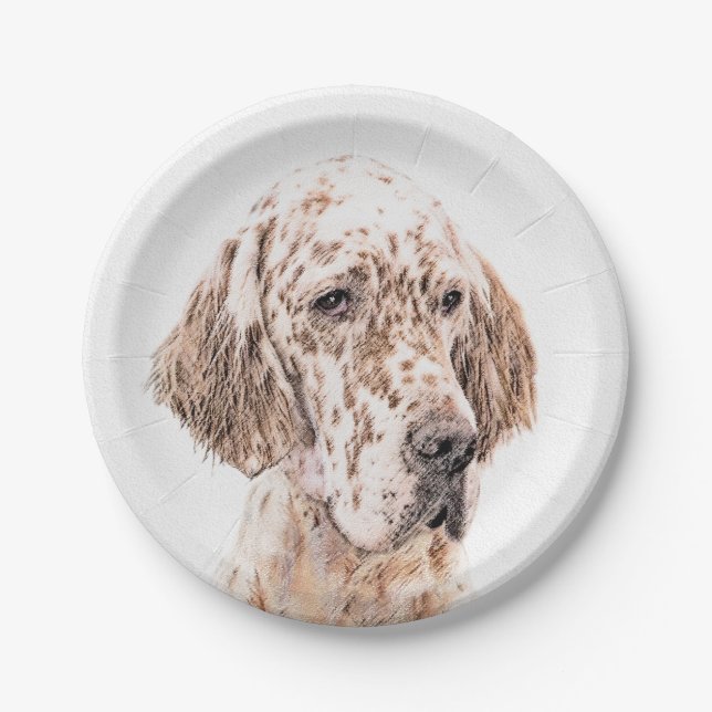 English Setter Orange Belton Painting Dog Art Paper Plate (Front)