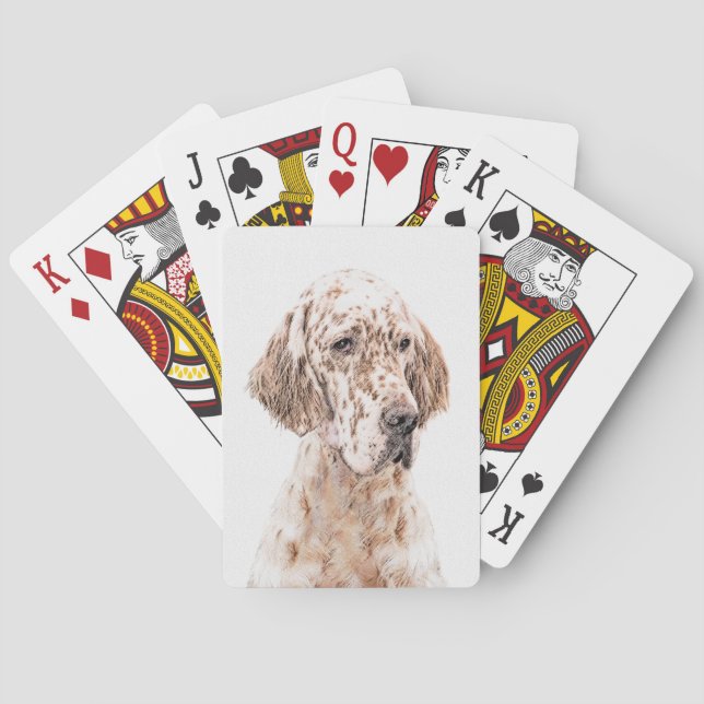 English Setter Orange Belton Painting Dog Art Playing Cards (Back)