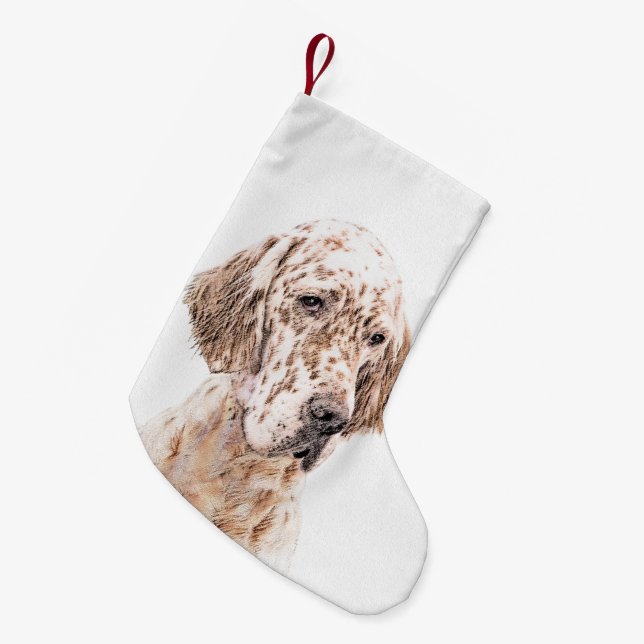 English Setter Orange Belton Painting Dog Art Small Christmas Stocking (Front (Hanging))