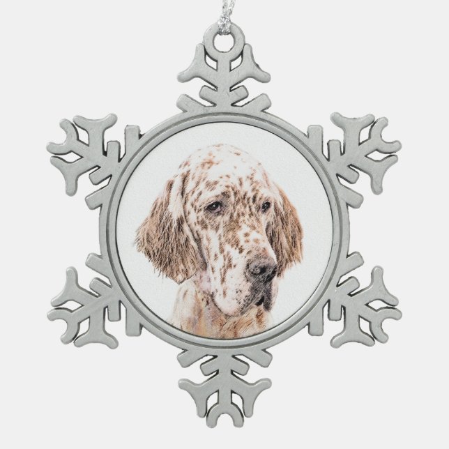English Setter Orange Belton Painting Dog Art Snowflake Pewter Christmas Ornament (Front)
