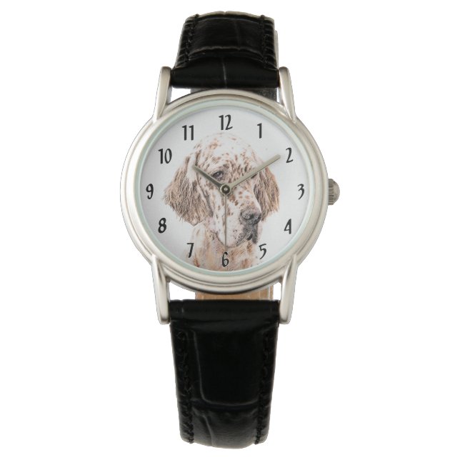 English Setter Orange Belton Painting Dog Art Watch (Front)