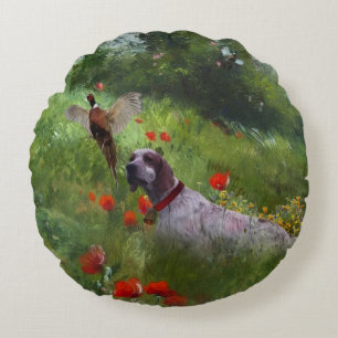 English Setter , Pheasant hunting  Round Cushion