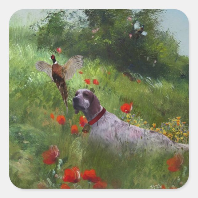 English Setter , Pheasant hunting  Square Sticker (Front)