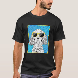 English Setter Portrait Pop Art Dog With Sunglasse T-Shirt