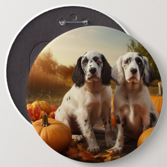 English Setter Puppy Autumn Delight Pumpkin  6 Cm Round Badge (Front & Back)